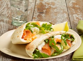 Smoked Salmon, Potato Salad & Mustard Cream Cheese Pitas