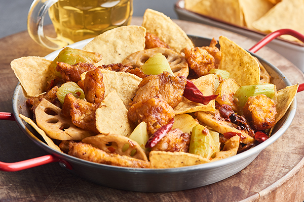 Grilled Crispy Bullfrog with Corn Chips