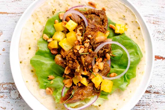 Lamb Shank Rengang Wrap with Sweet Radish Achar