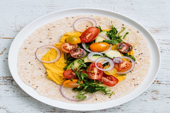 Roast Carrot Hummus & Avocado Wrap