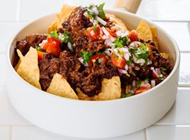 Corn Chips with Braised Oxtail with Coriander Salsa