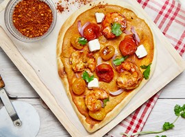 Curry Prawn Naan Pizza